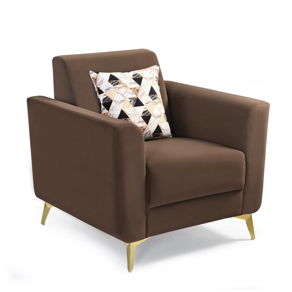 Cooper 1 Seater Fabric Sofa with Cushion- Brown