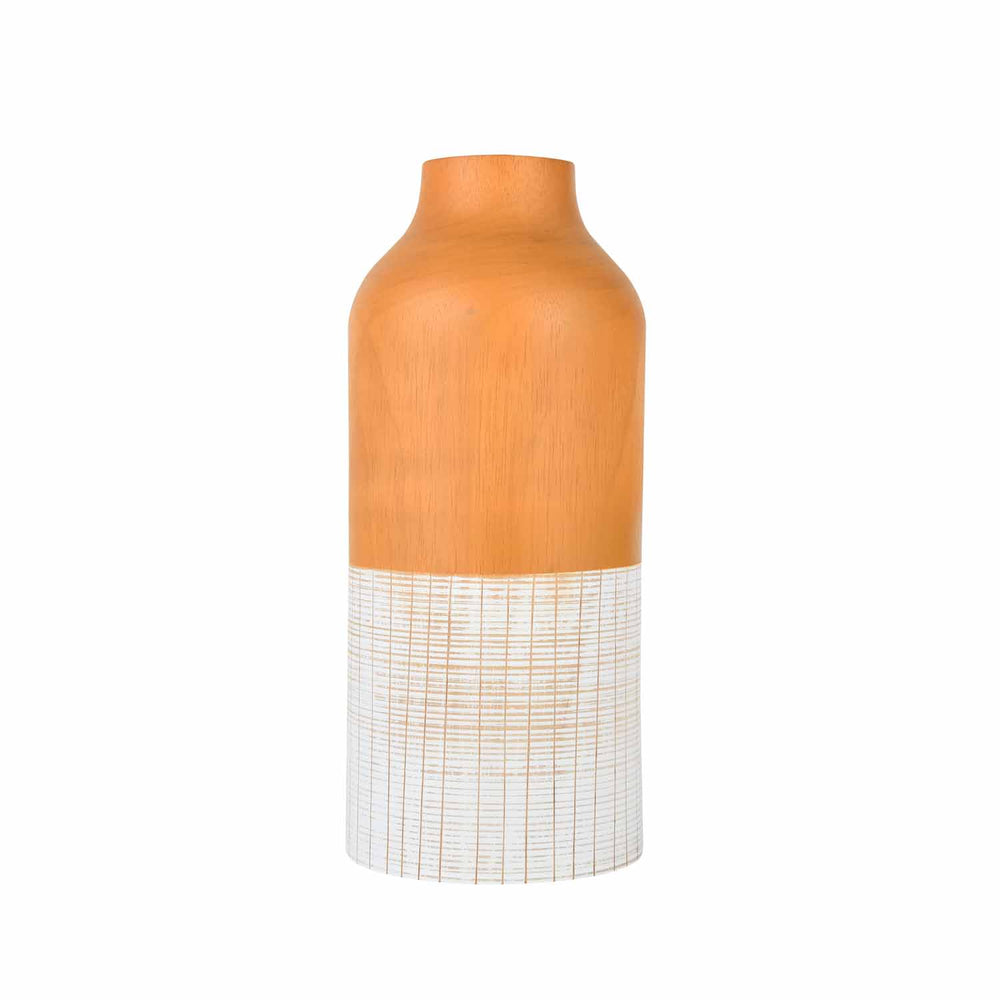 Dual Tone Wooden Table Vase Medium Size - Brown and White