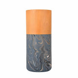 Dual Tone Wooden Table Vase Marble Finish Medium Size- Brown and Grey
