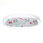 Oval Shaped Melamine Floral Serving Tray with Handle Medium- Blue