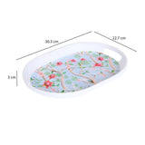 Oval Shaped Melamine Floral Serving Tray with Handle Small- Blue