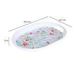 Oval Shaped Melamine Floral Serving Tray with Handle Small- Blue