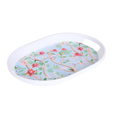 Oval Shaped Melamine Floral Serving Tray with Handle Medium- Blue
