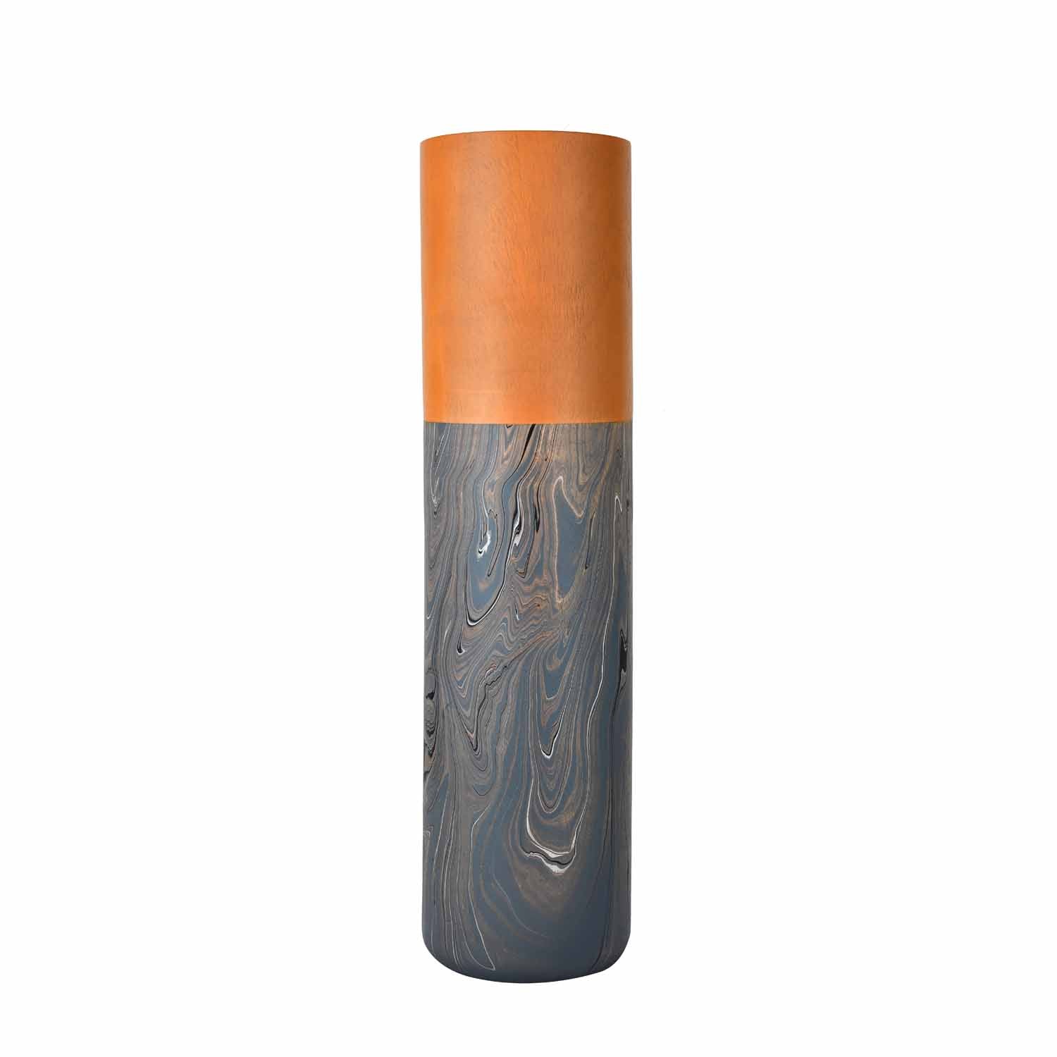 Dual Tone Wooden Floor Vase Marble Finish- Grey and Brown