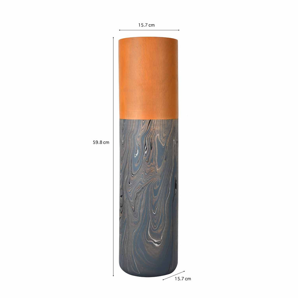 Dual Tone Wooden Floor Vase Marble Finish- Grey and Brown