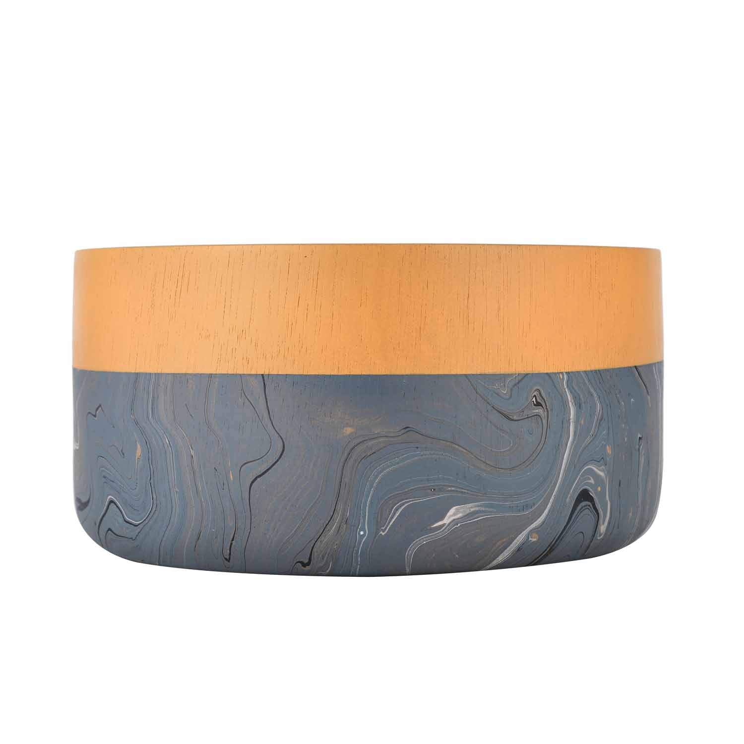 Decorative Dual Marble Tone Round Urli- Brown and Grey