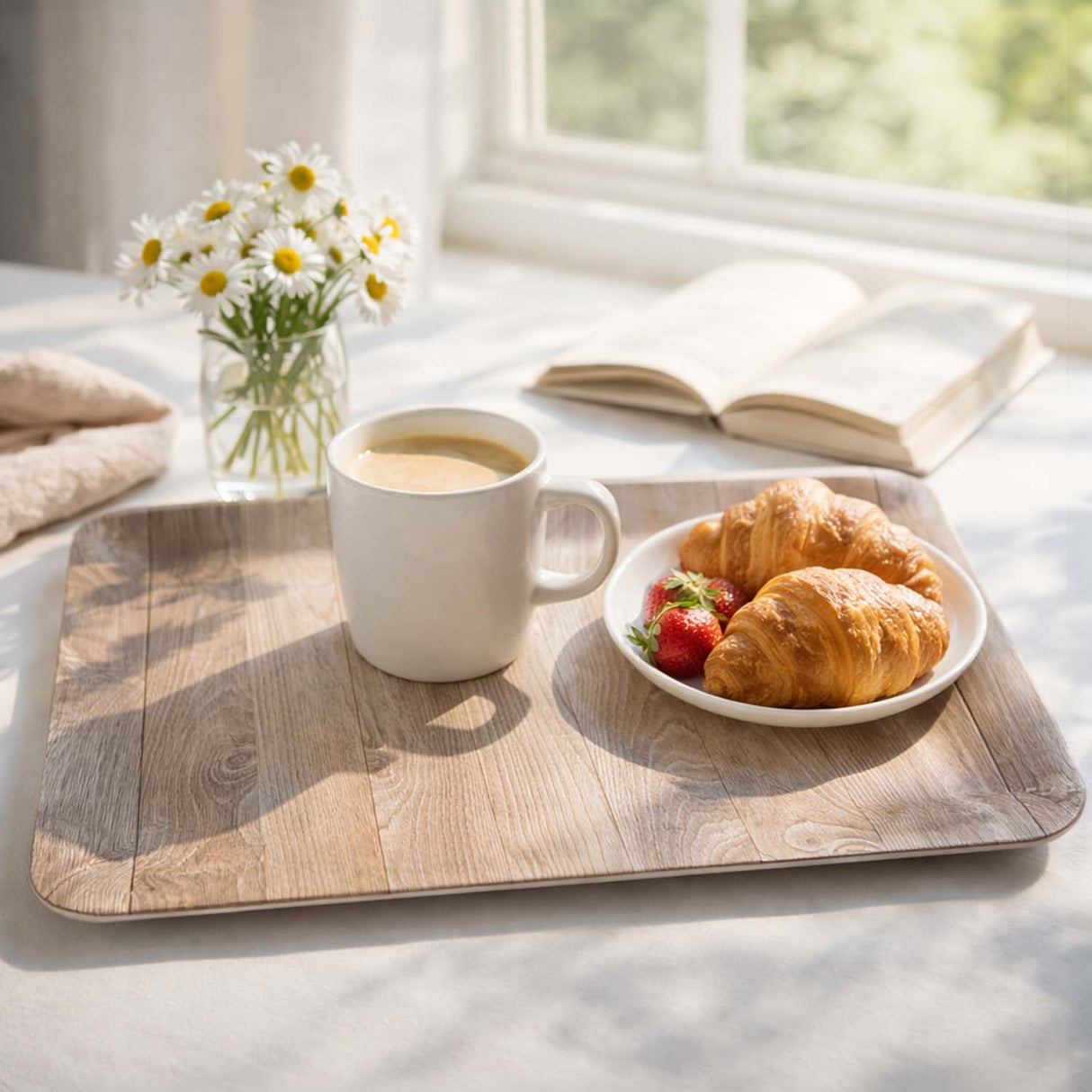 Square Shaped Melamine Serving Tray Large- Beige