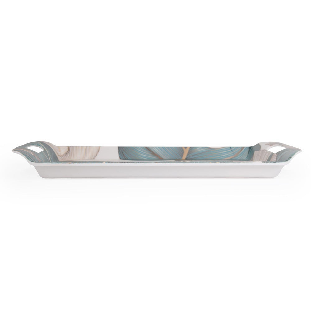 Square Shaped Melamine Leafy Serving Tray with Handle Small- Green