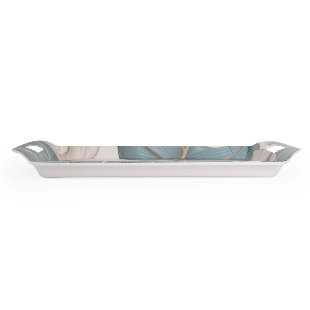 Square Shaped Melamine Leafy Serving Tray with Handle Large- Green