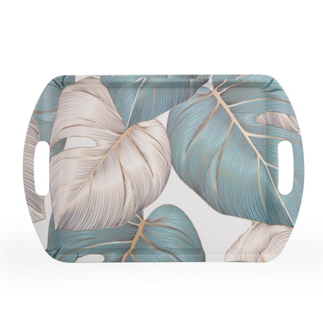 Square Shaped Melamine Leafy Serving Tray with Handle Small- Green