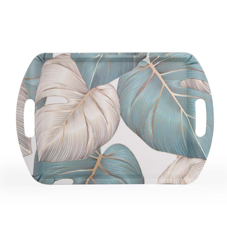 Square Shaped Melamine Leafy Serving Tray with Handle Large- Green