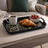 Square Shaped Melamine Leafy Serving Tray with Handle Medium- Green