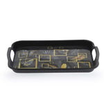 Square Shaped Melamine Leafy Serving Tray with Handle Large- Black