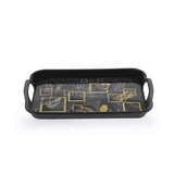 Square Shaped Melamine Leafy Serving Tray with Handle Medium- Black