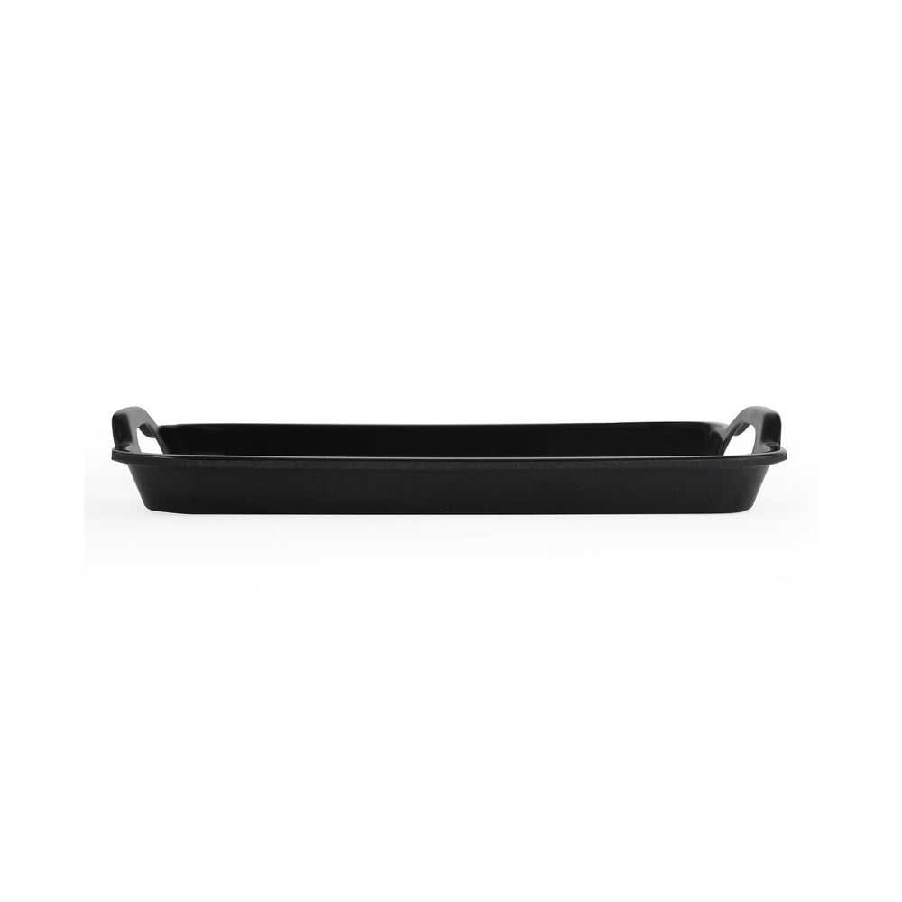 Square Shaped Melamine Leafy Serving Tray with Handle Small- Black
