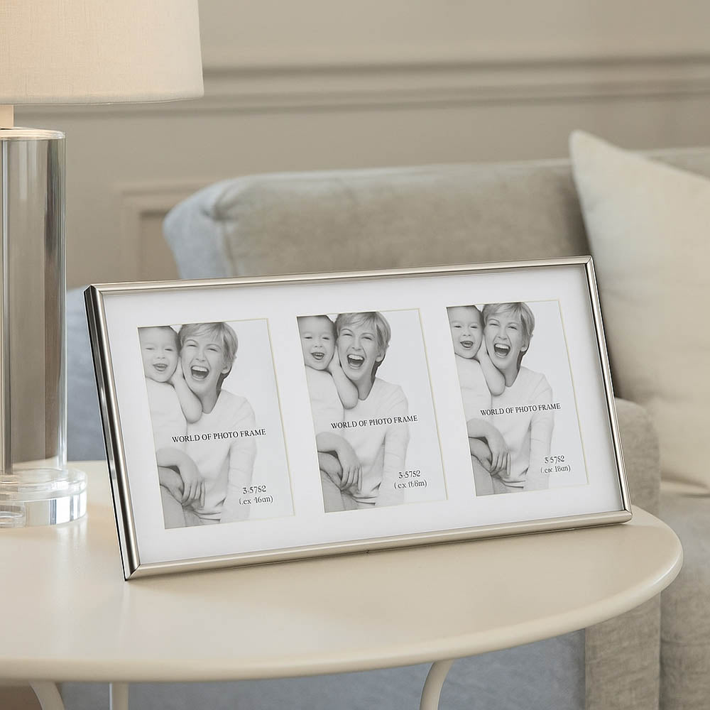 3 Pics Collage Horizontal Photo Frame- Silver