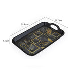 Square Shaped Melamine Leafy Serving Tray with Handle Medium- Black