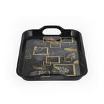 Square Shaped Melamine Leafy Serving Tray with Handle Medium- Black