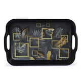 Square Shaped Melamine Leafy Serving Tray with Handle Large- Black