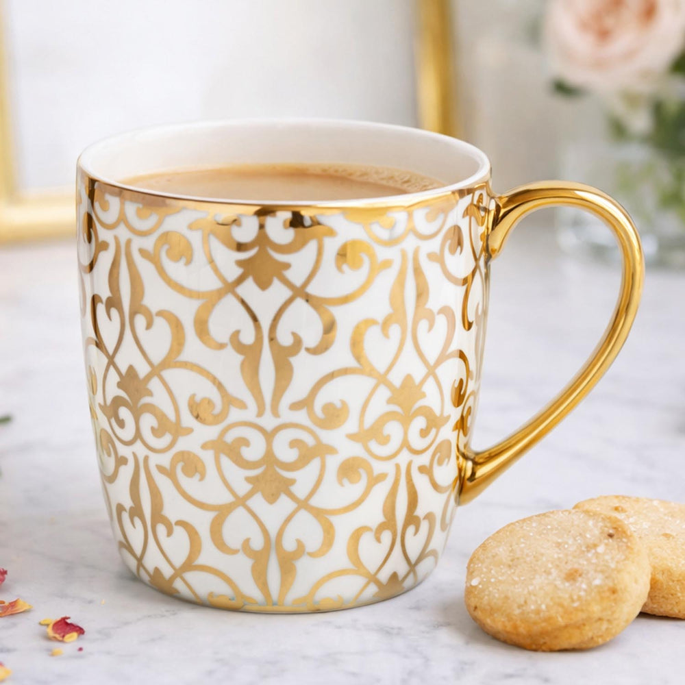 Golden Handle Porcelain Coffee Mug- White and Gold