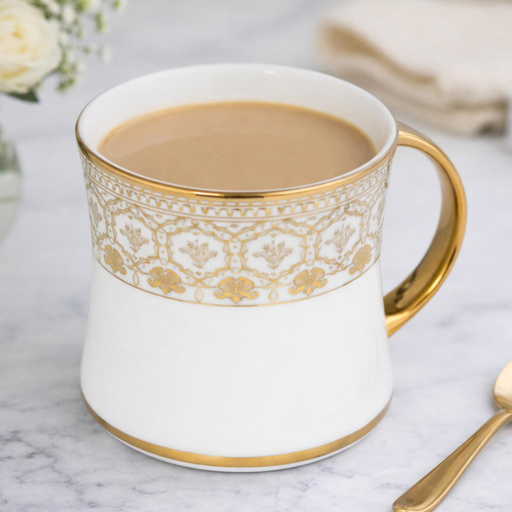 Golden Design Porcelain Coffee Mug- White and Gold