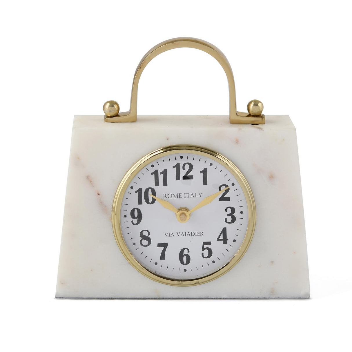 Handbag Look Marble Table Clock- White