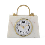 Handbag Look Marble Table Clock- White