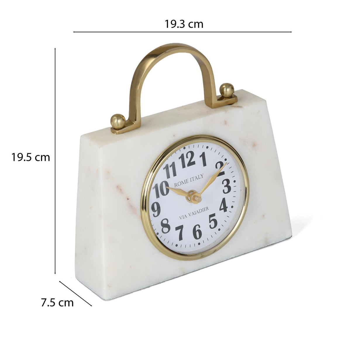Handbag Look Marble Table Clock- White