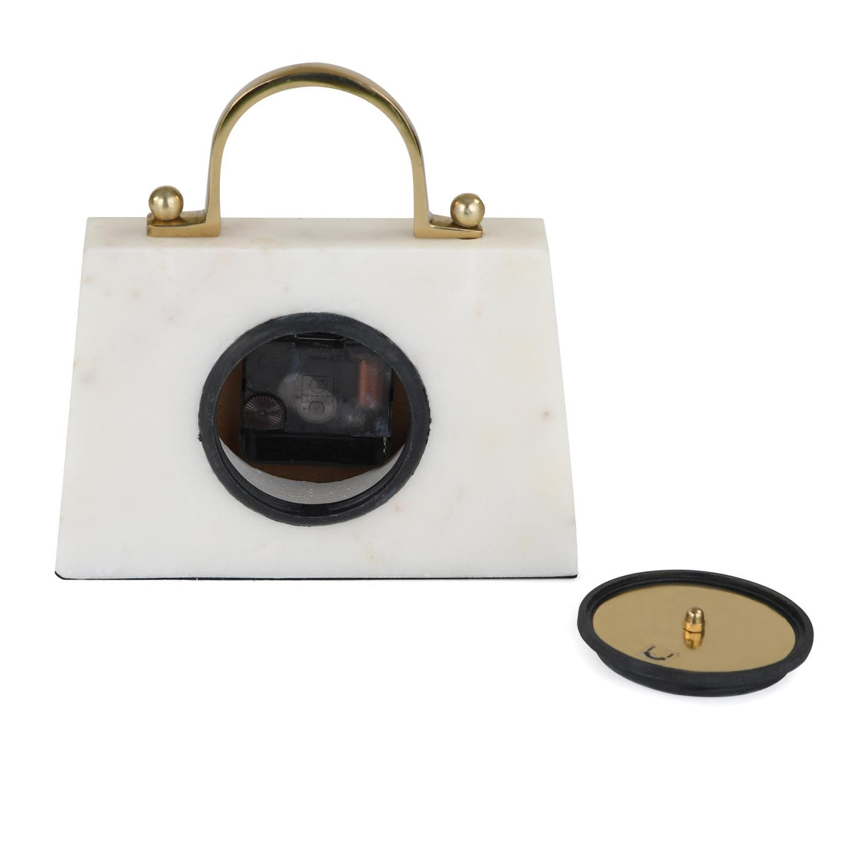 Handbag Look Marble Table Clock- White