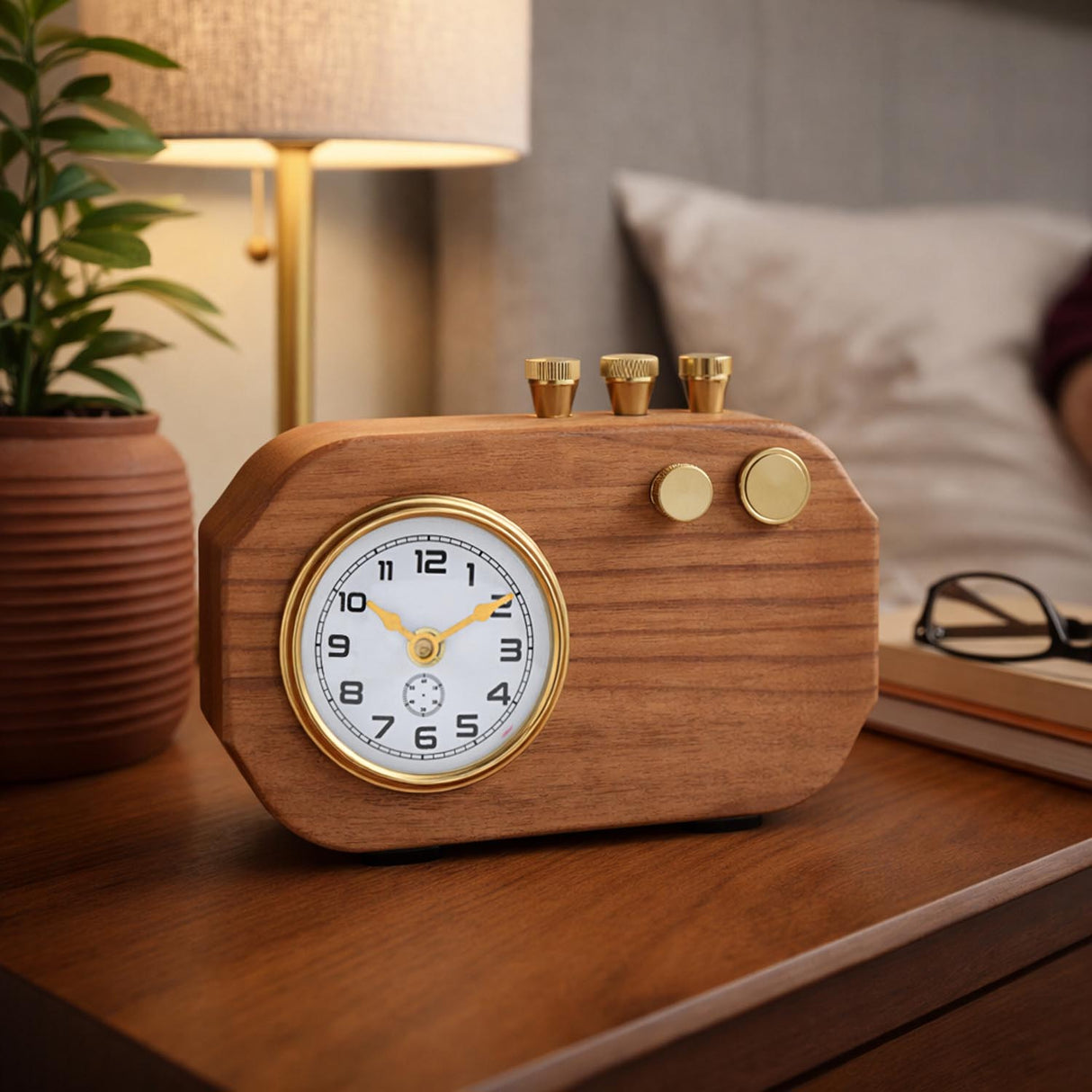 Radio Look Wooden Table Clock- Brown