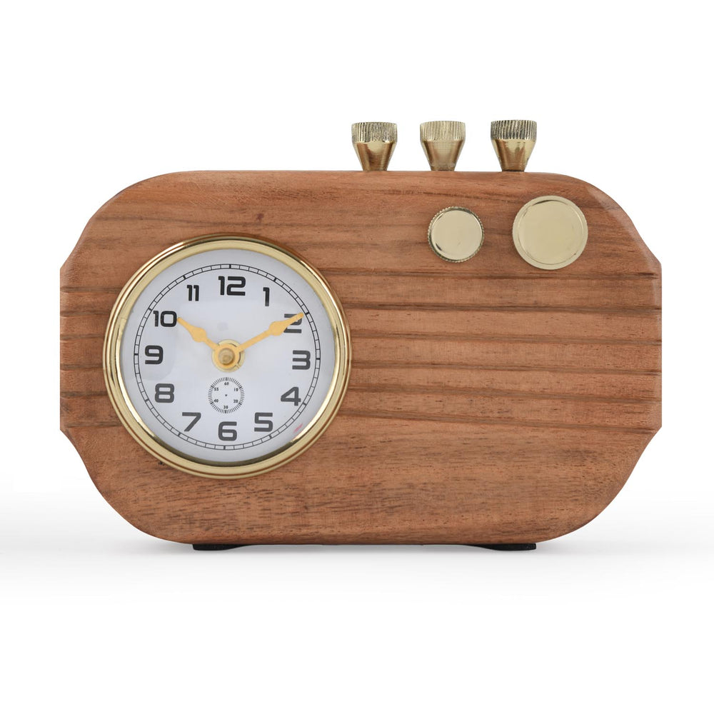 Radio Look Wooden Table Clock- Brown