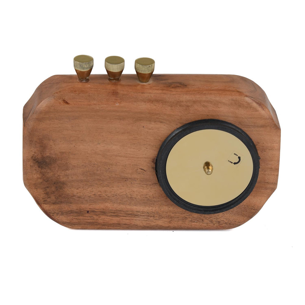 Radio Look Wooden Table Clock- Brown