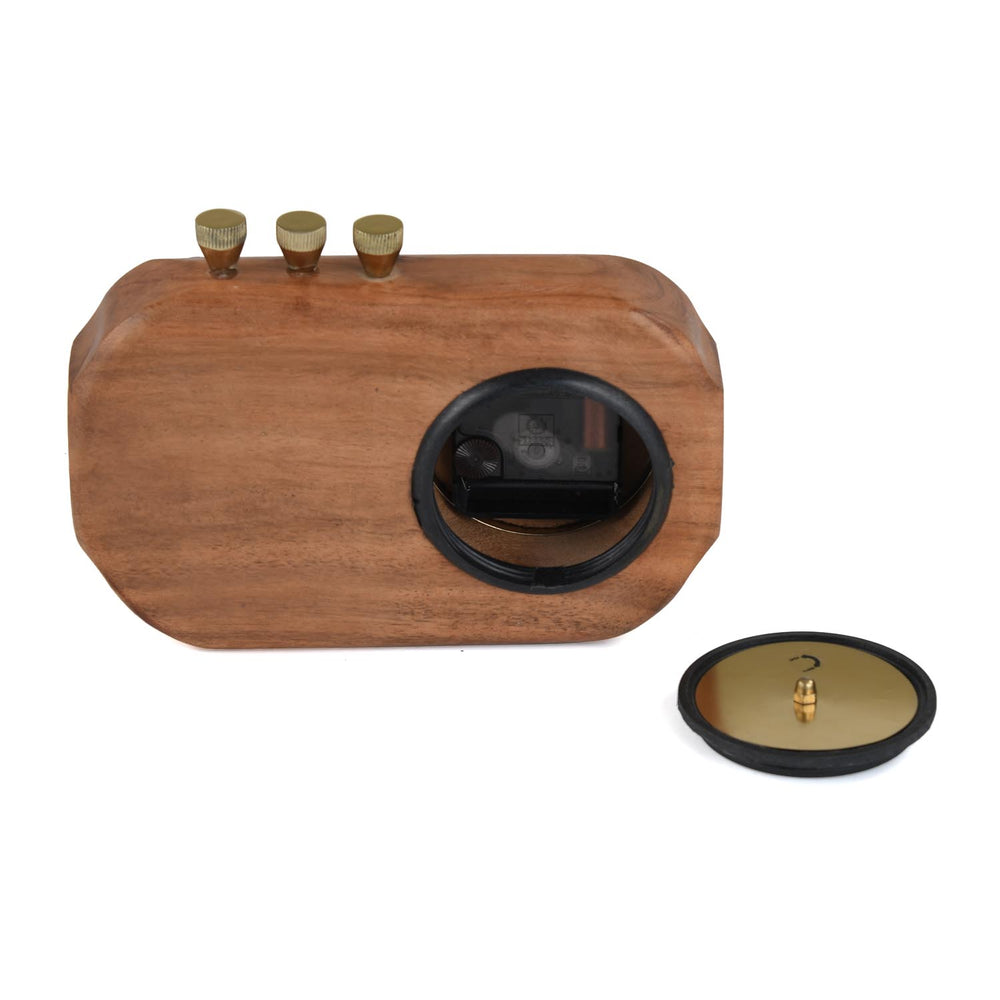 Radio Look Wooden Table Clock- Brown