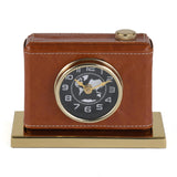 Camera Look Leather Table Clock- Brown
