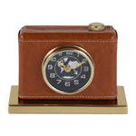 Camera Look Leather Table Clock- Brown