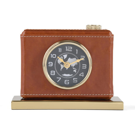 Camera Look Leather Table Clock- Brown