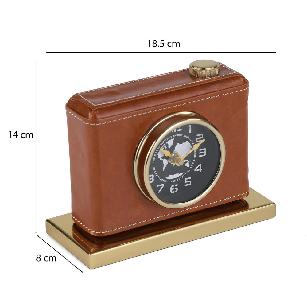 Camera Look Leather Table Clock- Brown