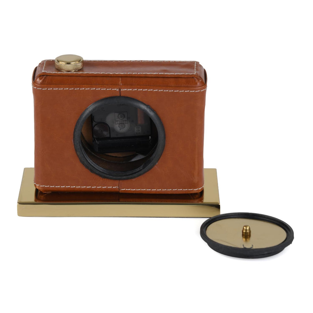 Camera Look Leather Table Clock- Brown