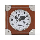Square Leather Table Clock- Brown
