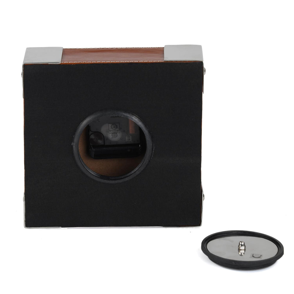 Square Leather Table Clock- Brown