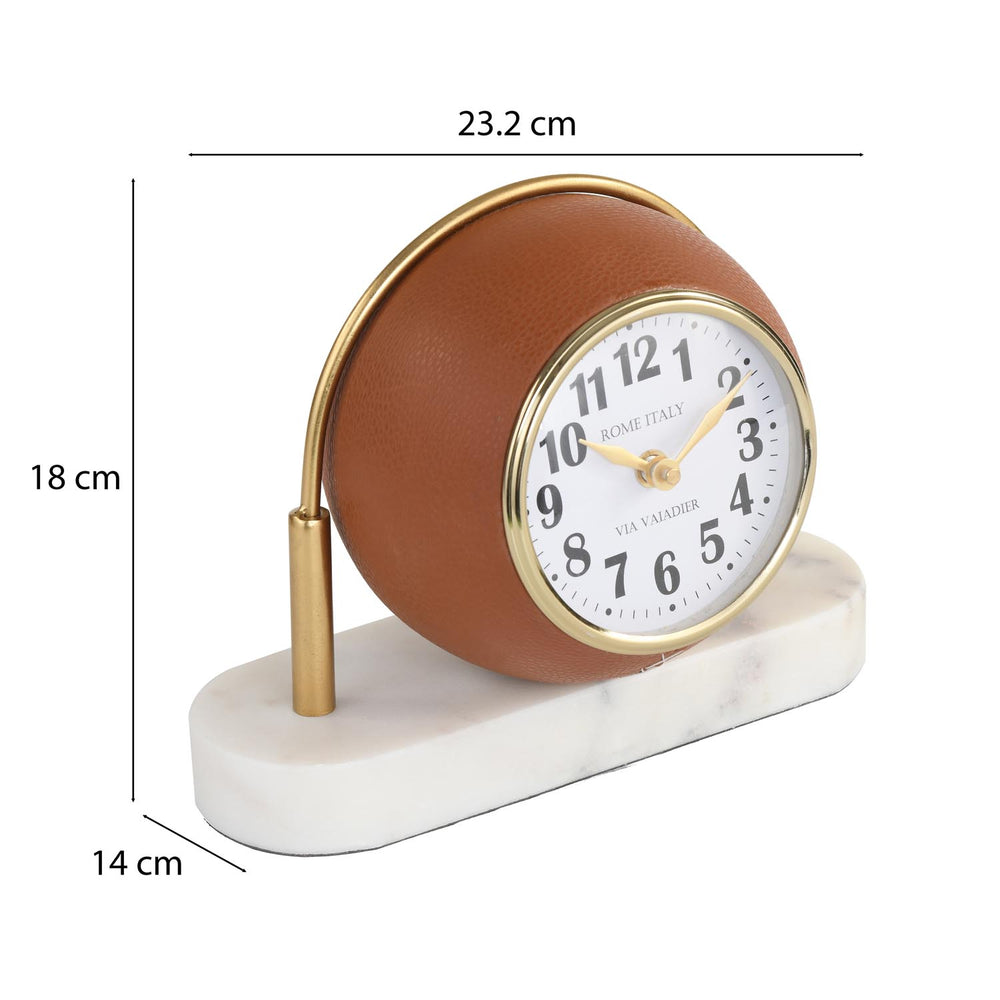 Sphere Table Clock with Marble Base- Brown