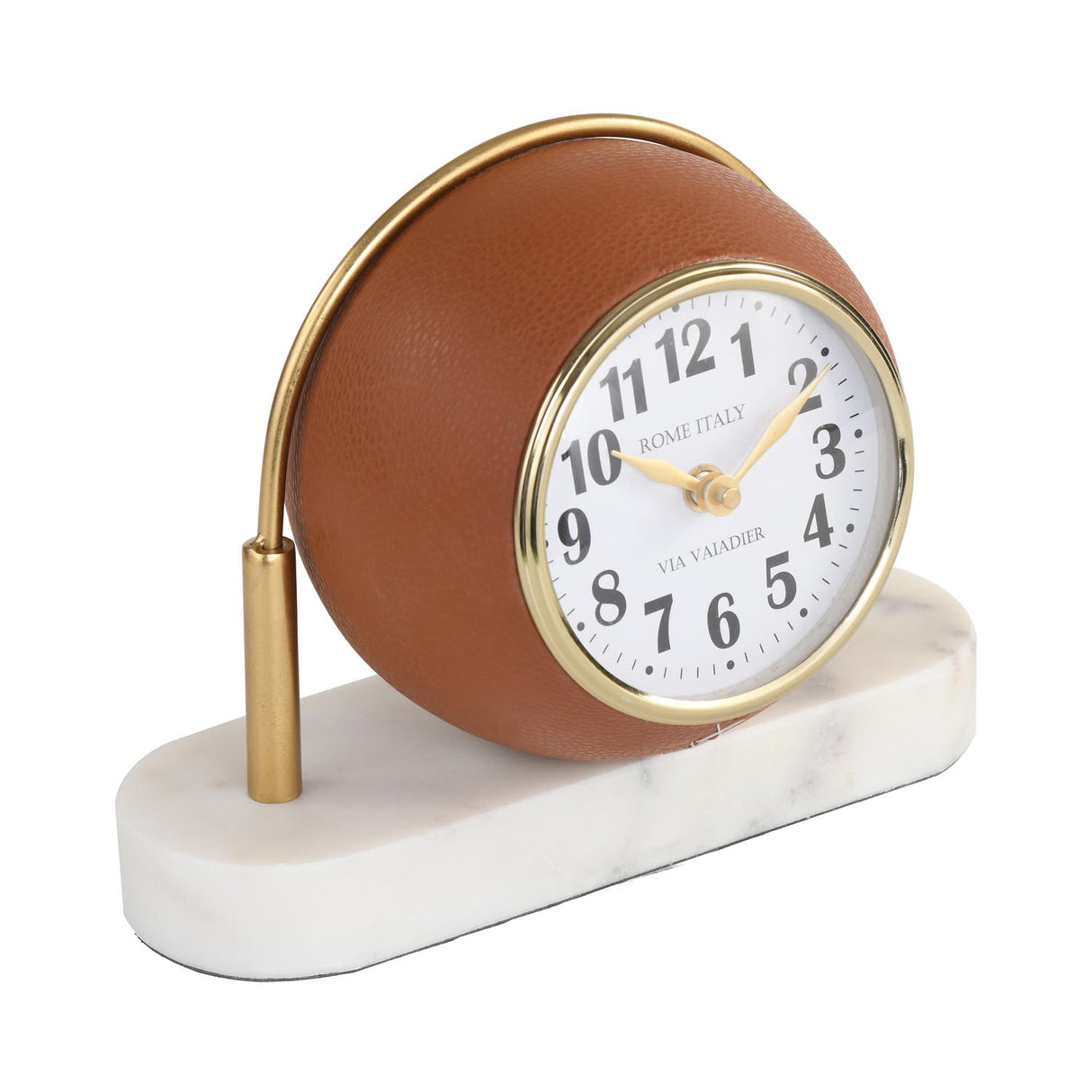 Sphere Table Clock with Marble Base- Brown