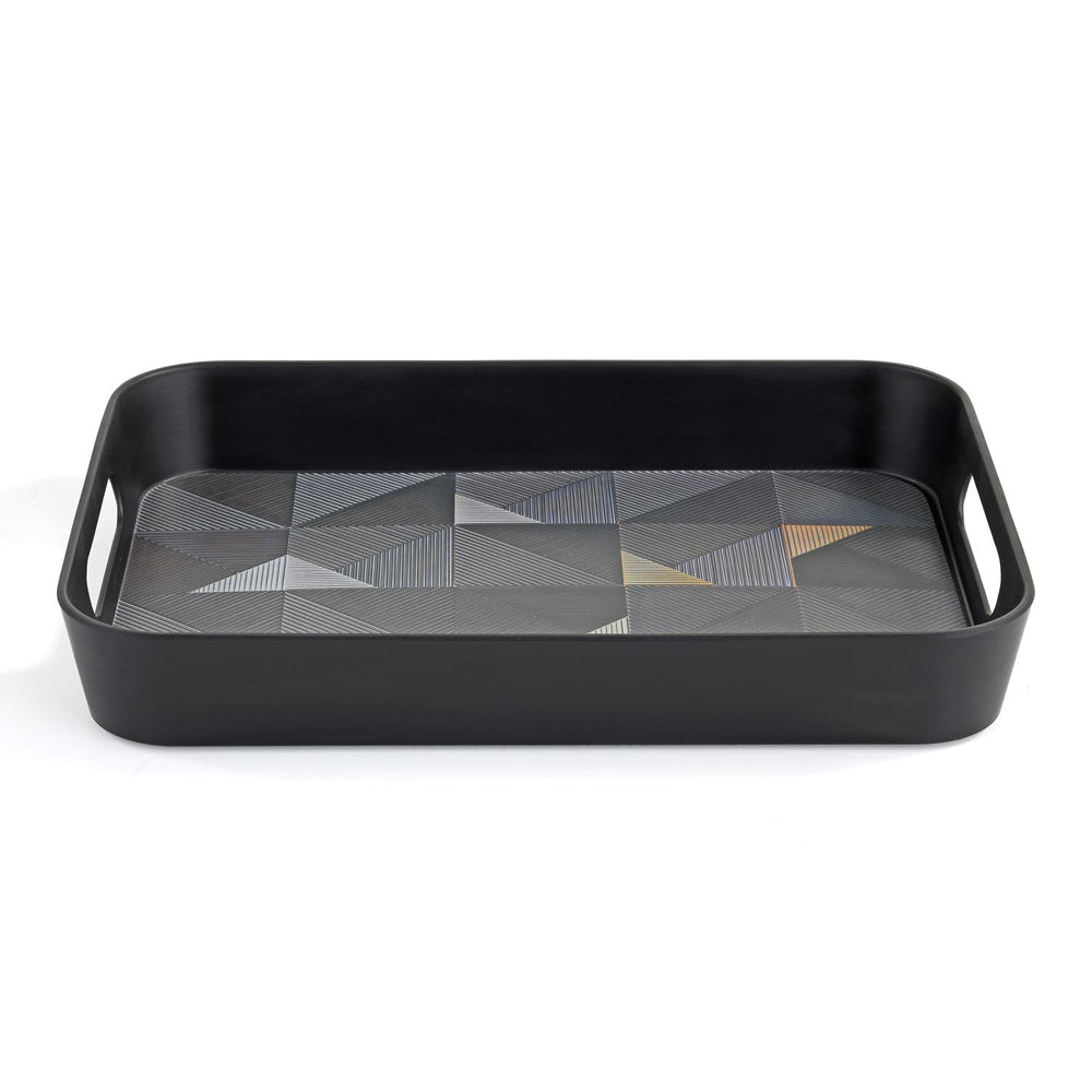 Melamine Serving Tray with Cube Handle Medium- Black
