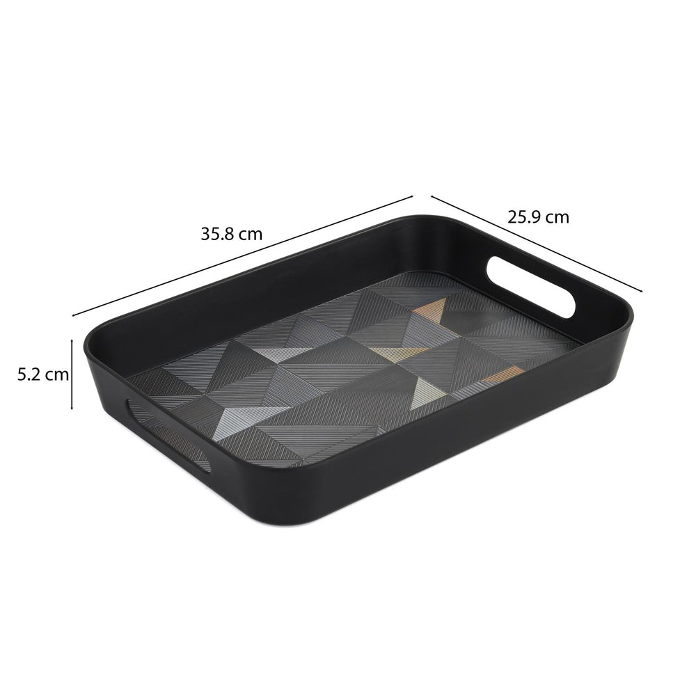 Melamine Serving Tray with Cube Handle Medium- Black