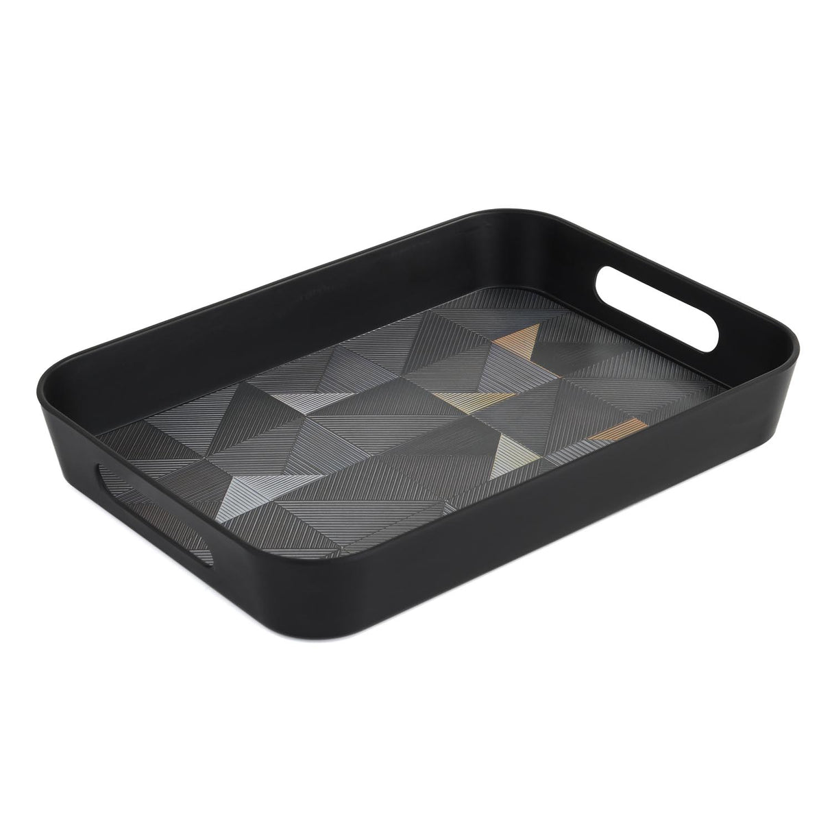 Melamine Serving Tray with Cube Handle Medium- Black