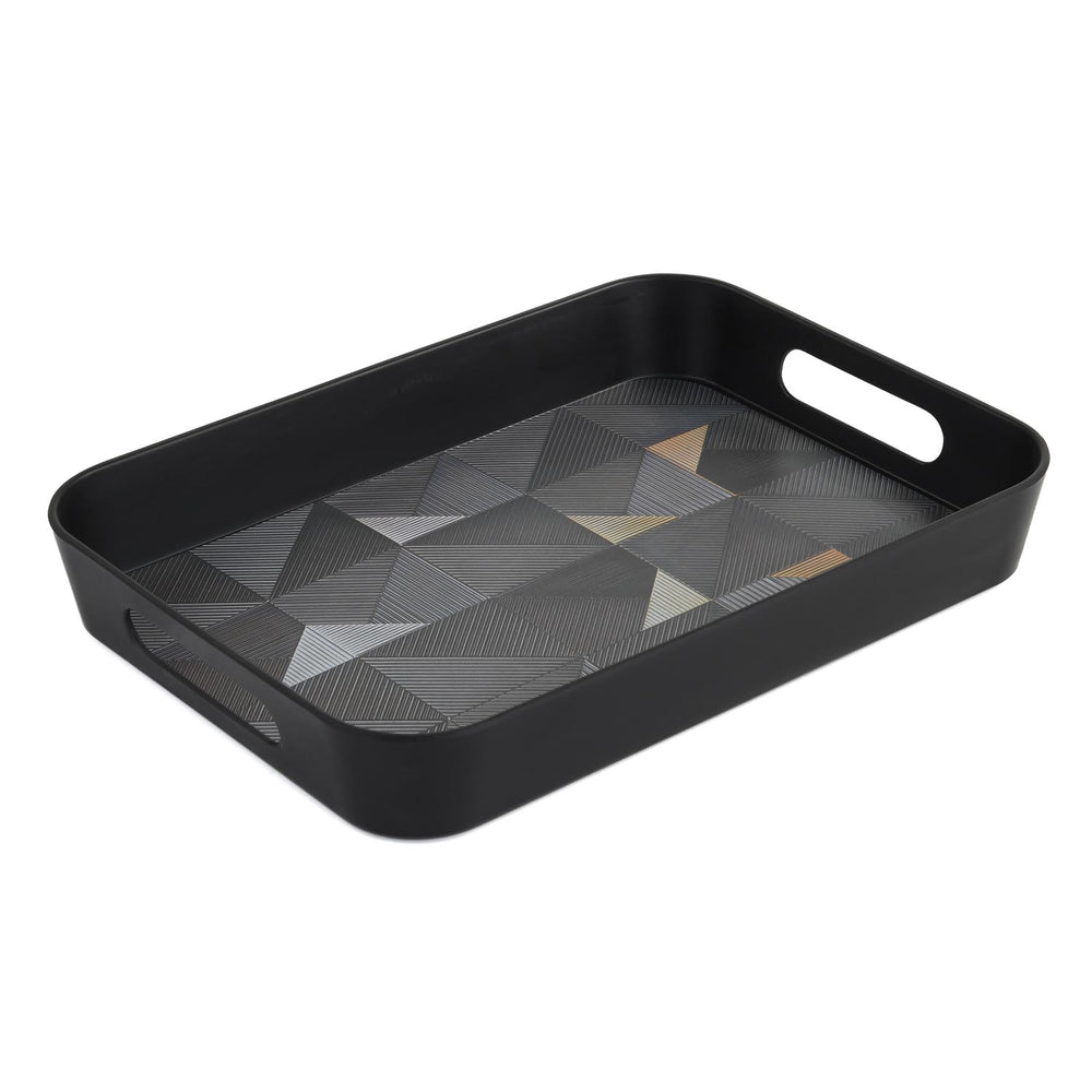Melamine Serving Tray with Cube Handle Medium- Black