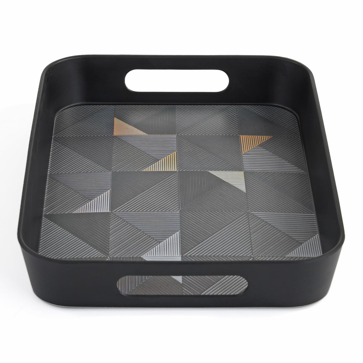 Melamine Serving Tray with Cube Handle Medium- Black