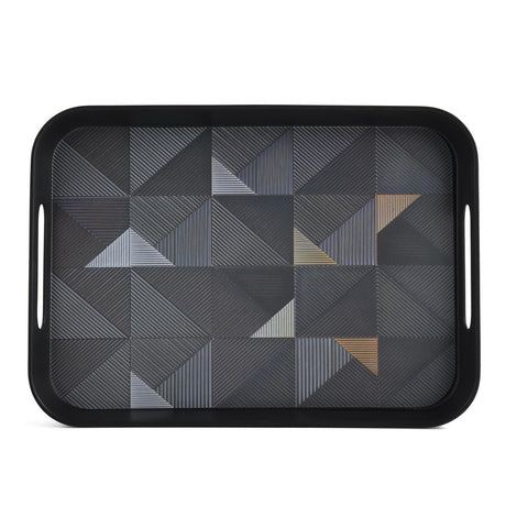 Melamine Serving Tray with Cube Handle Medium- Black