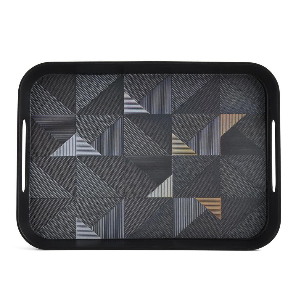 Melamine Serving Tray with Cube Handle Medium- Black