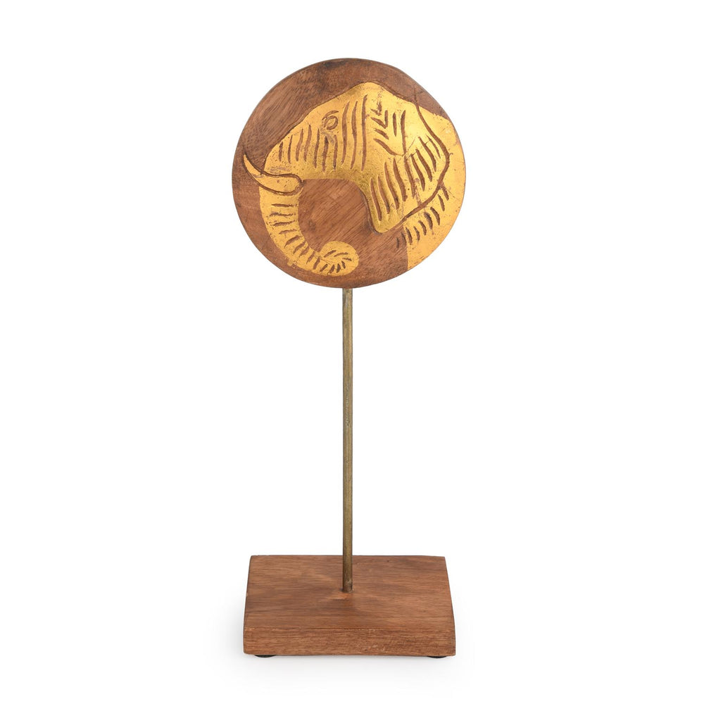 Elephant Face Wooden Showpiece Stand Small- Gold